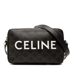 Celine AB Celine Brown Dark Brown Coated Canvas Fabric Medium Triomphe Logo Crossbody Italy