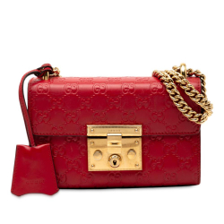 Gucci B Gucci Red Calf Leather Small Guccissima Padlock Crossbody Italy