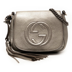 Gucci B Gucci Gold Calf Leather Small Metallic Soho Chain Flap Crossbody Italy