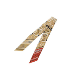 Hermès A Hermès Brown Beige Silk Fabric Eperon d Or Bandana Twilly Scarf France