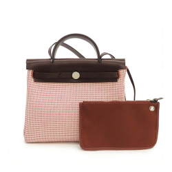 Hermès AB Hermès Red Canvas Fabric Toile Criss Viking Vache Hunter Herbag Zip 31 France