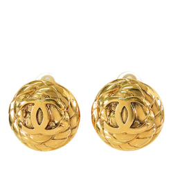 Chanel B Chanel Gold Gold Plated Metal CC Clip On Earrings France