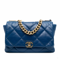Chanel 19 Maxi Lambskin Leather Matelassè Flap Handbag Blue