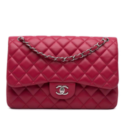 Chanel B Chanel Pink Dark Pink Lambskin Leather Leather Jumbo Classic Lambskin Double Flap Italy