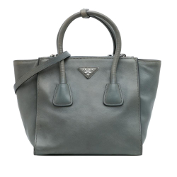 Prada B Prada Gray Dark Gray Calf Leather Glace Twin Pocket Satchel Italy