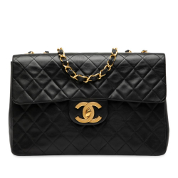 Chanel B Chanel Black Lambskin Leather Leather Maxi XL Classic Lambskin Single Flap France