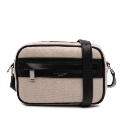Saint Laurent AB Saint Laurent Brown Beige with Black Canvas Fabric Small Camp Camera Bag Italy