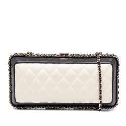 Chanel AB Chanel White Ivory Lambskin Leather Leather Bicolor Quilted Lambskin Chain Around Clutch Italy