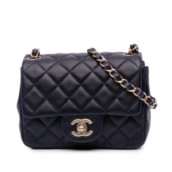 Chanel B Chanel Blue Navy Lambskin Leather Leather Mini Square Classic Lambskin Single Flap Italy