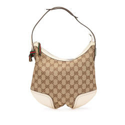 Gucci B Gucci Brown Beige Canvas Fabric GG Princy Hobo Italy