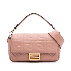 Fendi B Fendi Pink Calf Leather Zucca Embossed Baguette Satchel Italy