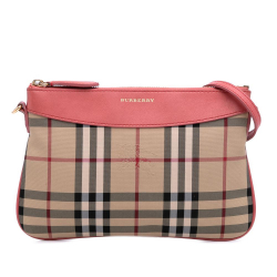 Burberry B Burberry Brown Beige with Pink Canvas Fabric Haymarket Check Peyton Crossbody Italy