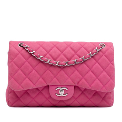 Chanel B Chanel Pink Hot Pink Caviar Leather Leather Jumbo Classic Caviar Double Flap France