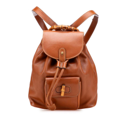 Gucci B Gucci Brown Calf Leather Bamboo Backpack Italy