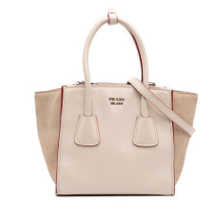 Prada B Prada White Ivory Calf Leather Mini Scamosciato Trimmed Glace Twin Pocket Satchel Italy