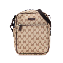 Gucci B Gucci Brown Beige Canvas Fabric GG Crossbody Italy