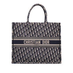 Christian Dior AB Dior Blue Navy Canvas Fabric Large Oblique Book Tote Italy
