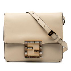 Fendi AB Fendi Brown Light Beige Calf Leather Crystal Fab Crossbody Italy