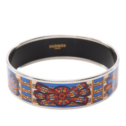 Hermès AB Hermès Blue with Silver Enamel Other Wide Sunburst Rubans de Cheval Bangle 70 France