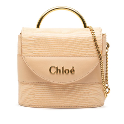 Chloé B Chloé Brown Beige Calf Leather Lizard Embossed Aby Lock Satchel Italy