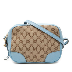 Gucci B Gucci Brown with Blue Canvas Fabric GG Bree Crossbody Italy