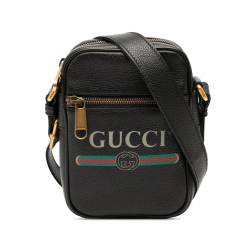 Gucci AB Gucci Black Calf Leather Mini Grained skin Logo Crossbody Italy