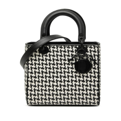 Christian Dior B Dior Black with White Calf Leather Medium skin Woven Houndstooth Lady Dior Italy