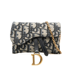 Christian Dior AB Dior Blue Canvas Fabric Nano Oblique Saddle Chain Pouch Italy