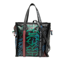 Balenciaga B Balenciaga Black Lambskin Leather Leather S Lambskin Graffiti Bazar Shopper Satchel Italy