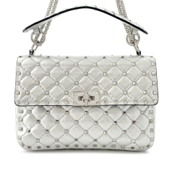 Valentino B Valentino Silver Lambskin Leather Leather Medium Lambskin Rockstud Spike Satchel Italy