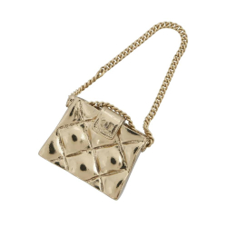 Chanel B Chanel Gold Gold Plated Metal CC Quilted Bag Brooch France