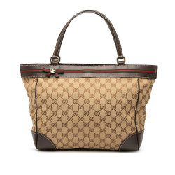 Gucci B Gucci Brown Beige Canvas Fabric GG Web Mayfair Tote Italy