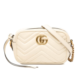 Gucci AB Gucci White Calf Leather Mini GG Marmont Matelasse Crossbody Italy