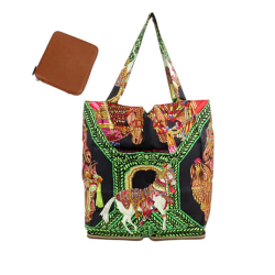 Hermès AB Hermès Black with Brown Silk Fabric La Danse Du Cheval Marwari y Pop Tote France