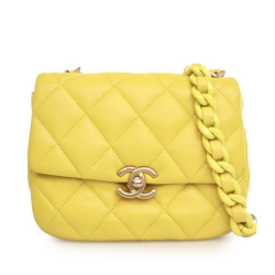 Chanel AB Chanel Yellow Lambskin Leather Leather Mini Quilted Lambskin Candy Chain Flap Italy