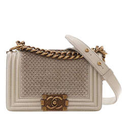 Chanel AB Chanel Gold Light Gold Lambskin Leather Leather Small Scaled Lambskin Boy Flap Italy