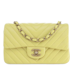 Chanel Yellow Lambskin Leather Leather Mini Rectangular Classic Chevron Lambskin Single Flap France