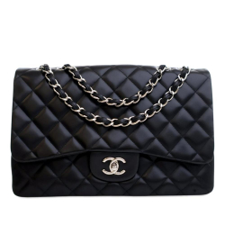 Chanel AB Chanel Black Lambskin Leather Leather Jumbo Classic Lambskin Single Flap France