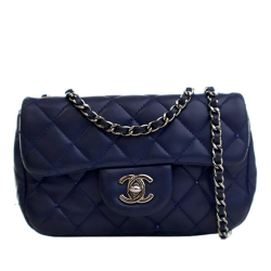 Chanel Blue Mini Rectangular Classic Lambskin Crystal Single Flap Italy