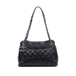 Chanel B Chanel Black Lambskin Leather Leather Quilted Lambskin 7 Tote Italy