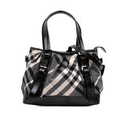 Burberry B Burberry Gray with Black Nylon Fabric Beat Check Lowry Satchel Italy
