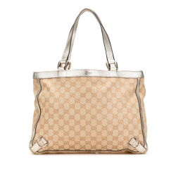 Gucci AB Gucci Brown Beige with Silver Canvas Fabric GG Abbey D Ring Tote Italy