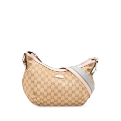 Gucci B Gucci Brown Beige with Pink Light Pink Canvas Fabric GG Web Crossbody Italy