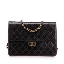 Chanel B Chanel Black Lambskin Leather Leather Medium CC Quilted Lambskin Single Flap France