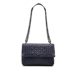 Bottega Veneta Blue Small Nappa Intrecciato Stitched Olimpia Shoulder Bag Italy