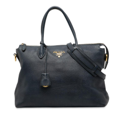 Prada B Prada Blue Calf Leather Vitello Daino Zip Top Satchel Romania