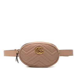 Gucci AB Gucci Brown Beige Calf Leather GG Marmont Matelasse Belt Bag Italy