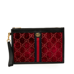 Gucci AB Gucci Red Velvet Fabric GG Ophidia Clutch Bag Italy