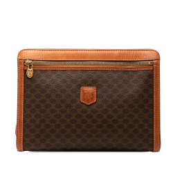 Celine B Celine Brown Coated Canvas Fabric Macadam Clutch Italy
