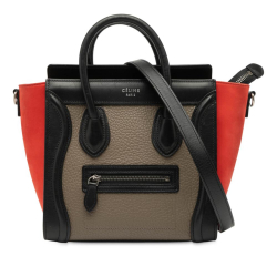 Celine B Celine Brown Taupe Calf Leather Nano Tricolor Nubuck and Drummed skin Luggage Tote Italy